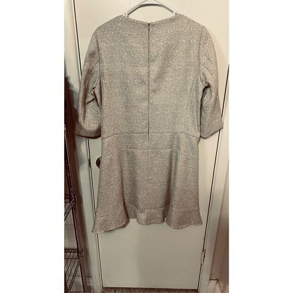 Charlotte Brody Jacquard Tweed Drop Waist Tan Dress SZ 12 - Picture 4 of 10